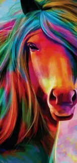 Colorful abstract horse art wallpaper with vibrant rainbow hues.