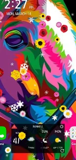 Vibrant colorful horse art on phone screen.