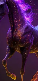 Vibrant purple and orange fantasy horse art wallpaper.