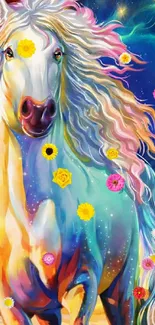 Fantastical horse with vibrant swirling colors in a digital art wallpaper.