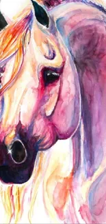 Vibrant watercolor horse painting with colorful hues.