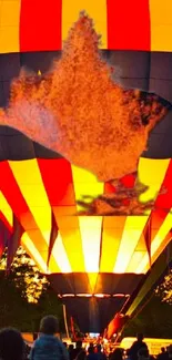 Night sky with vibrant hot air balloons glowing beautifully.