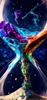 Colorful cosmic hourglass design mobile wallpaper.