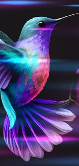 Vibrant purple and blue hummingbird design wallpaper.