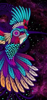 Colorful hummingbird art with cosmic background in vibrant wallpaper.