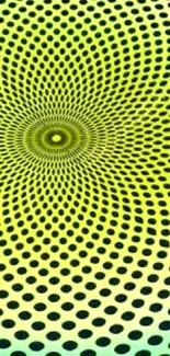 Hypnotic green and black spiral dot wallpaper for mobile.