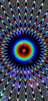 Vibrant hypnotic kaleidoscope wallpaper pattern with optical illusion effect.