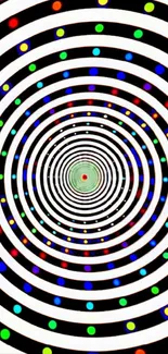 Vibrant hypnotic spiral with colorful dots wallpaper.
