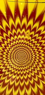 Yellow and red hypnotic spiral wallpaper pattern for mobile phone.