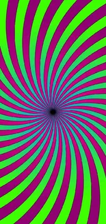 Vibrant green and purple spiral wallpaper for mobile devices.