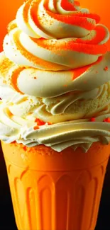 Delicious swirl of orange ice cream in a vibrant dessert wallpaper.