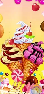 Colorful ice cream and dessert wallpaper with pink hues.