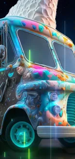 Colorful neon ice cream truck wallpaper with vibrant accents.