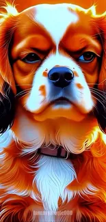 Illustrated dog in vibrant colors on mobile wallpaper.