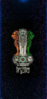 India emblem with neon effect on dark background