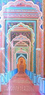 Intricately designed colorful Indian archway wallpaper.