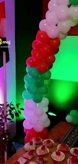 Indian celebration decoration with flags and balloons.