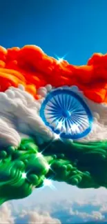 Indian flag made of clouds in blue sky wallpaper