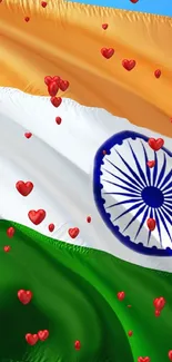 Indian flag with heart symbols mobile wallpaper.