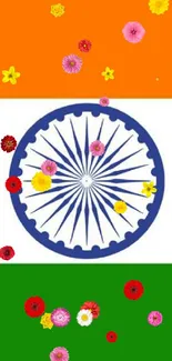 Indian flag with Ashoka Chakra mobile wallpaper in bright colors.