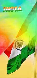 Indian flag with vibrant, colorful background on mobile wallpaper.