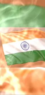 Indian flag with saffron, white, and green waves on mobile wallpaper.