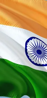 Indian flag with saffron, white, and green stripes, featuring the Ashoka Chakra.