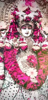 Intricate and colorful Indian goddess wallpaper with vibrant pink accents.