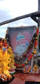 Vibrant Indian ritual with flowers and sacred symbols.