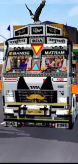 Colorful Indian truck art wallpaper with vibrant patterns.