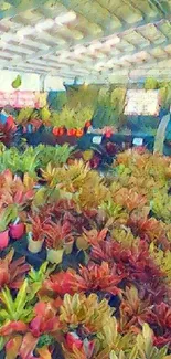 Indoor plant nursery with colorful succulents.