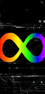 Colorful infinity symbol on black digital background