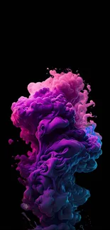 Vibrant ink splash in pink, purple, and blue on a black background.