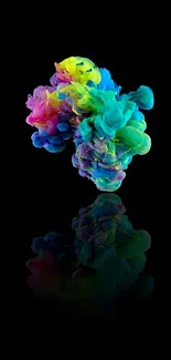 Vibrant colorful ink splash on black background for mobile wallpaper.