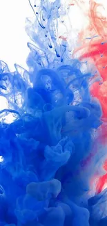 Vibrant blue and red ink swirling on a mobile wallpaper.