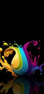 Vibrant ink splash on black background mobile wallpaper.