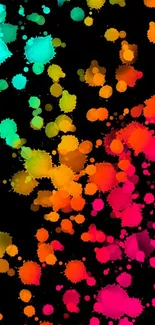 Vibrant black background with colorful ink splotches.