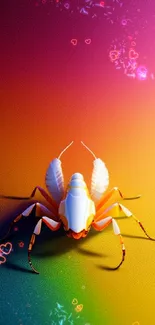 Colorful gradient wallpaper featuring a stylized insect design.