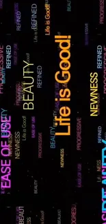 Colorful words on a black background wallpaper.