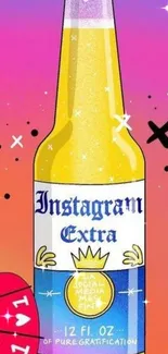 Colorful Instagram-themed cartoon bottle wallpaper with a gradient background.