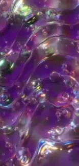 Iridescent purple wallpaper with bubbles and shimmering waves.