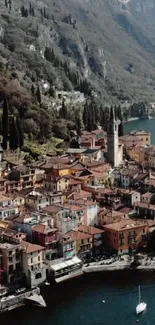 Picturesque Italian lakeside town with colorful buildings and lush mountains.