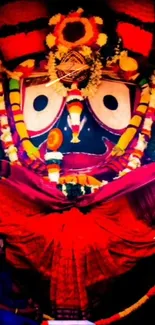 Colorful depiction of the deity Jagannath in vibrant hues for mobile wallpaper.