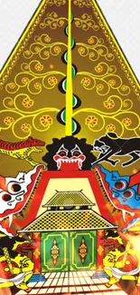 Colorful Javanese wayang kulit art with vibrant designs.