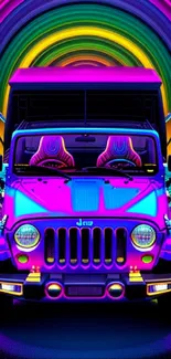 Vibrant neon Jeep with psychedelic colors on mobile wallpaper.