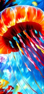 Artistic jellyfish in vibrant underwater scene wallpaper.