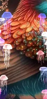 Vibrant and colorful jellyfish fantasy wallpaper with glowing creatures.