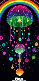 Colorful jellyfish galaxy mobile wallpaper with neon accents.