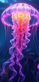 Glowing purple jellyfish underwater.