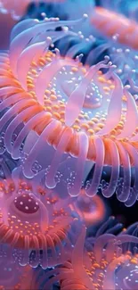 Vibrant jellyfish glowing underwater in ethereal colors.